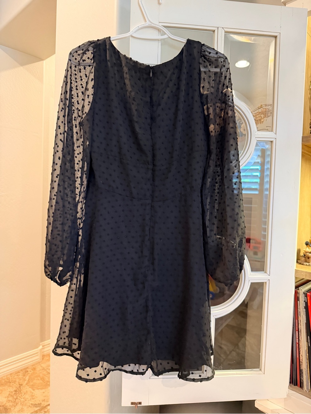 Black Swiss Dot Long-Sleeve Dress